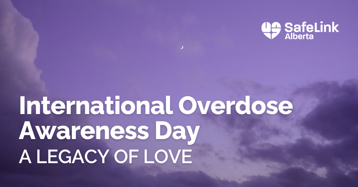 Image of a purple sky, with a small crescent moon in the center, text reads "International Overdose Awareness Day: A Legacy of Love."